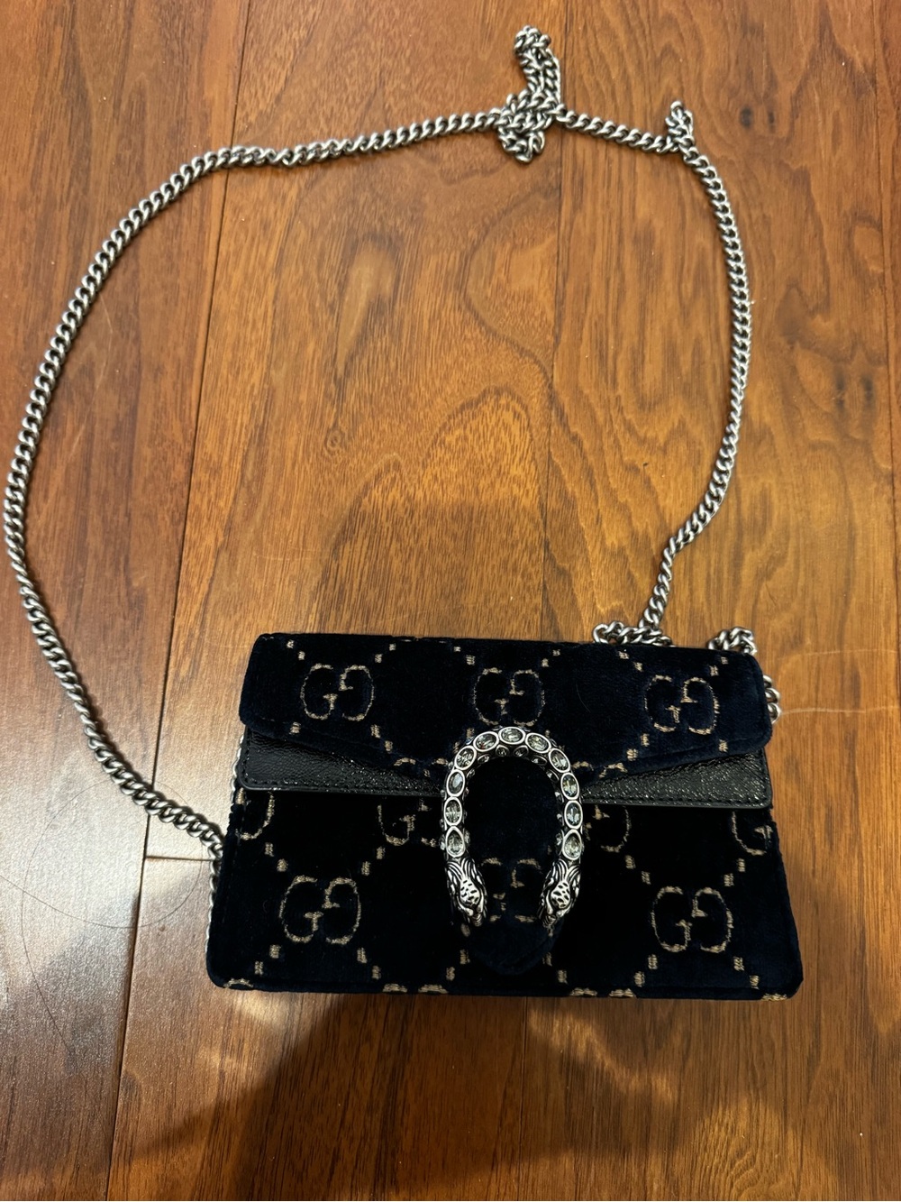 Gucci Dark Blue Velvet Dionysus GG Crossbody Bag with Silver Hardware